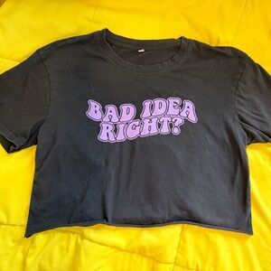 Black Crop Top with Purple Print